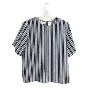 Y2K Vintage Blouse Striped Short Sleeve Scoop Neck Blue White L, Christie & Jill
